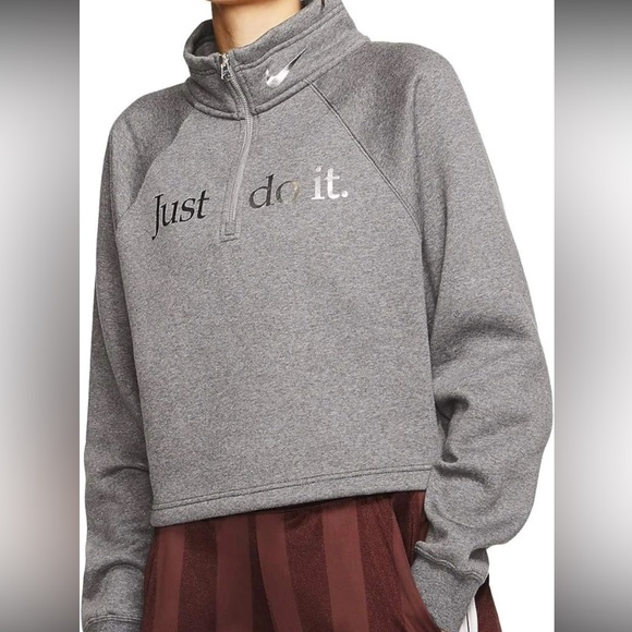 Nike Tops - NEW Nike Funnel Sportswear Sweatshirt Women's M Crop LS Half Zip Shinny Logo